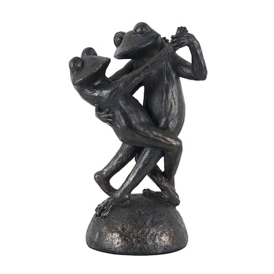 Resin Frog Patina Dancing Decorative Sculpture with Rock Base - Bronze - Roche River Decor