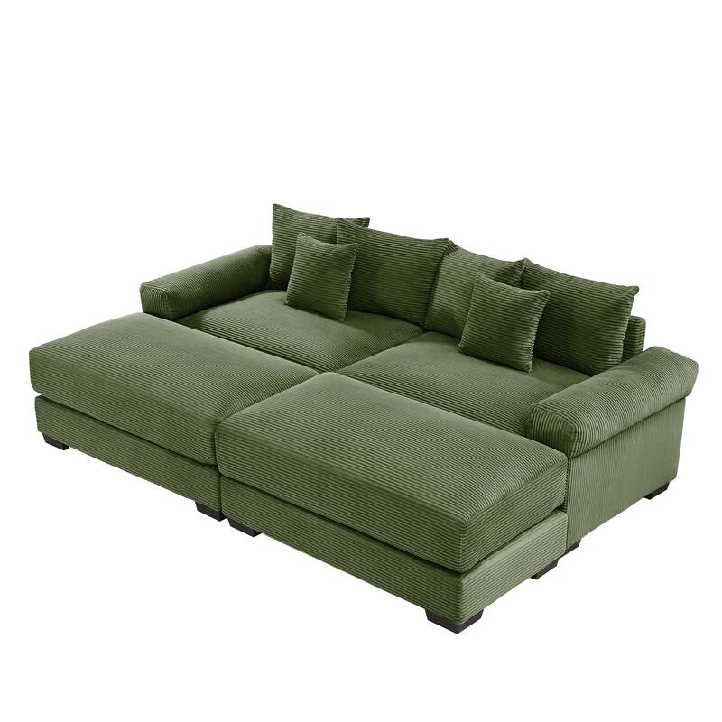Sectional Couch with 2 Movable Ottomans, 92" Corduroy Couches for Living Room, Upholstered Sofa Couch with Deep Seat for Bedroom