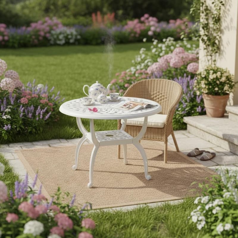 Modern Aluminum Round Coffee Table for Outdoor Spaces