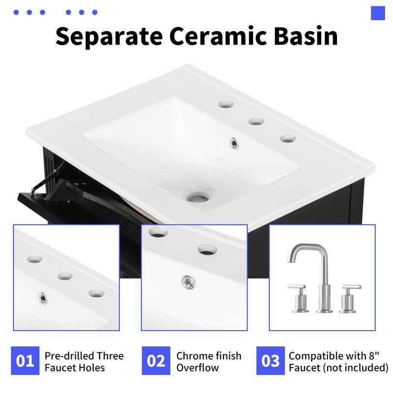 GDFStudio - Benjamin Hawthorne Modern Freestanding Bathroom Vanity with Flip Drawer Storage