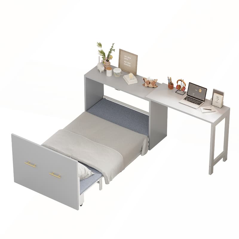 Twin Size Murphy Cabinet Bed with Adjustable Position Desk