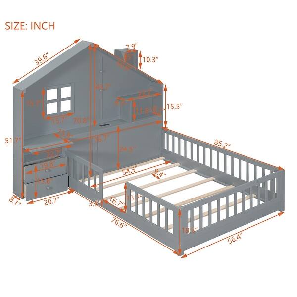 dimension image slide 0 of 4, Modern House Bed with set of Sockets, USB Port, Storage Shelves and 2 Drawers