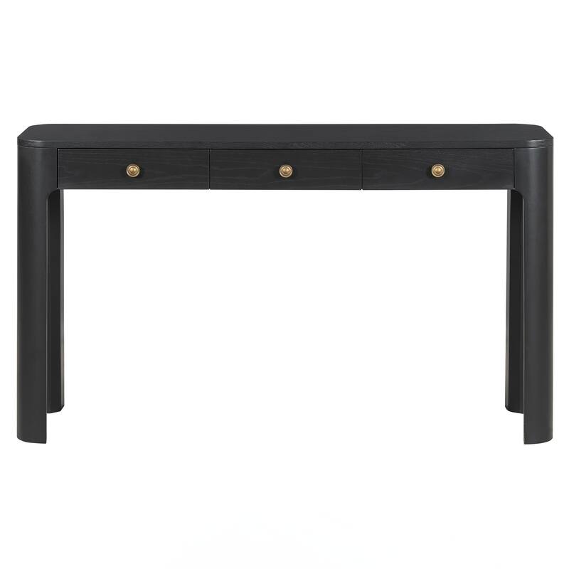 Console Table with Curved Corners for Safety, Entryway Table with 3 Concealed Drawers, Sturdy Sofa Table with Thick Legs