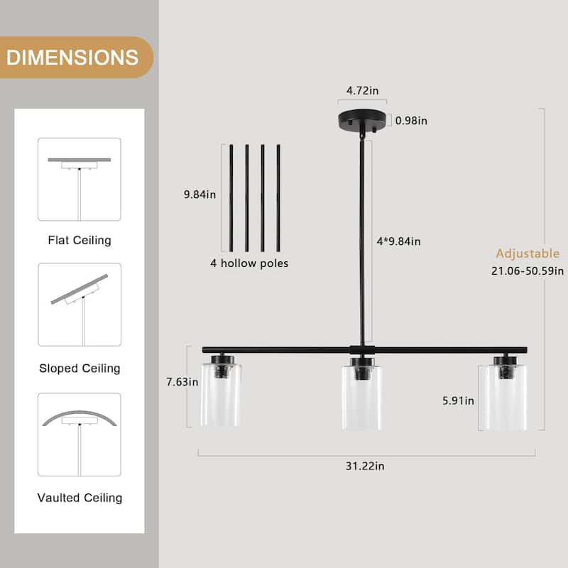 Modern Linear Ceiling Hanging Pendant Light With Adjustable Height for Living Room, Foyer