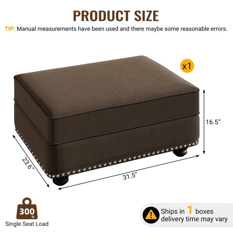 GDFStudio - Velvet Upholstered Modular Ottoman with Solid Wood Frame