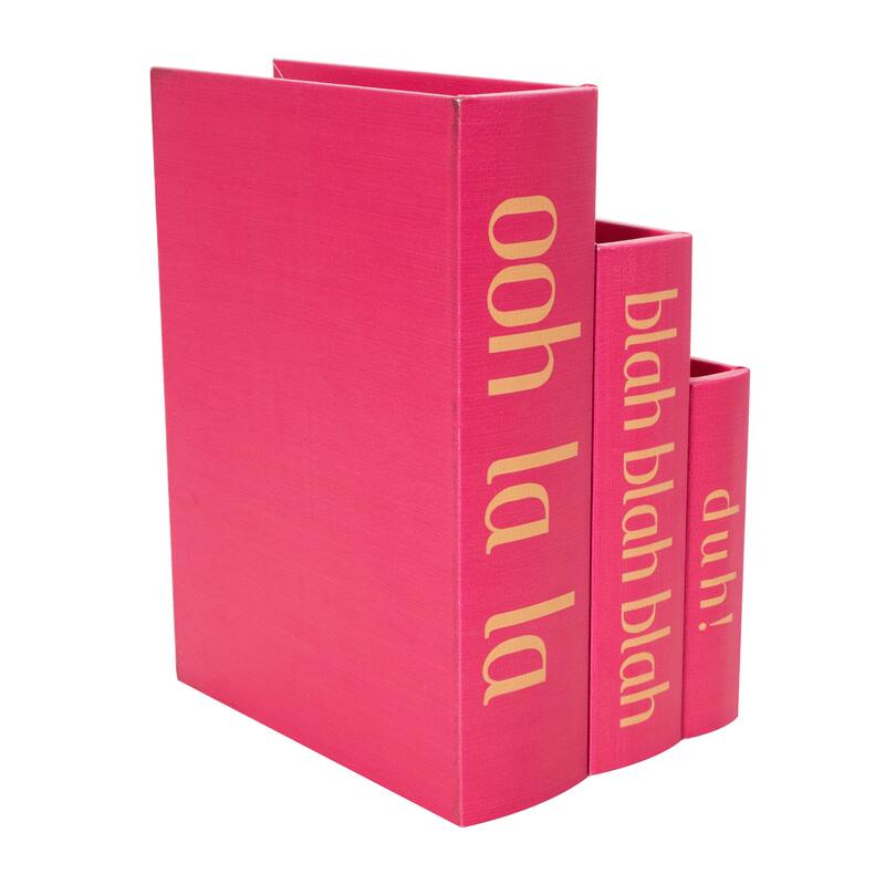 Red Wooden "Ooh La La" Faux Storage Book Decorative Box with Gold Lettering (Set of 3)