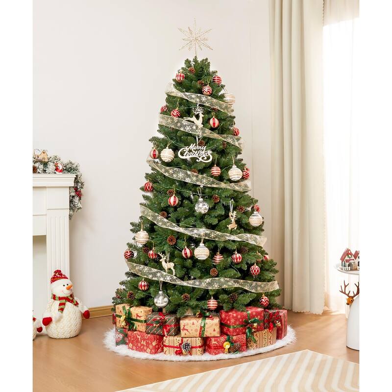 5ft/6ft/7ft Artificial Christmas Tree with Flame-retardant PVC and Metal Base - Metal