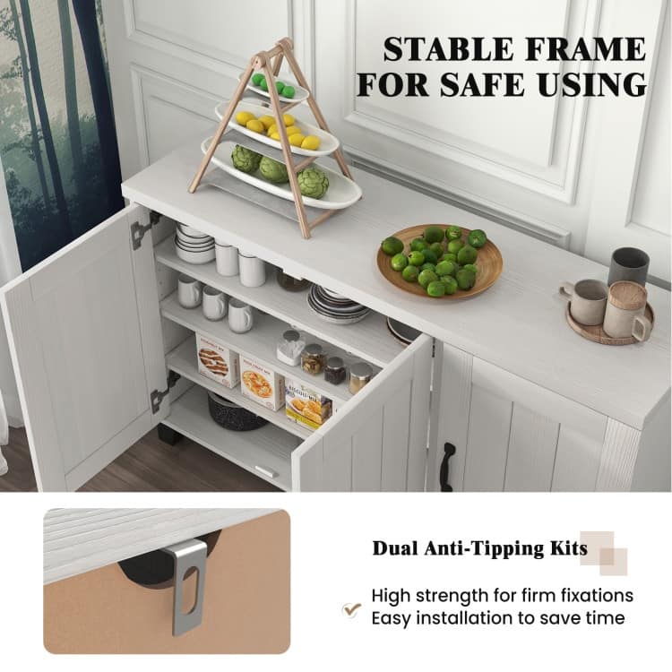 3-Door Buffet Sideboard with Adjustable Shelves and Anti-Tipping Kits - 45" x 13" x 28" (L x W x H)