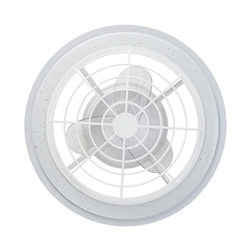 20" Modern White Dimmable Enclosed Caged Ceiling Fan with Light and Remote