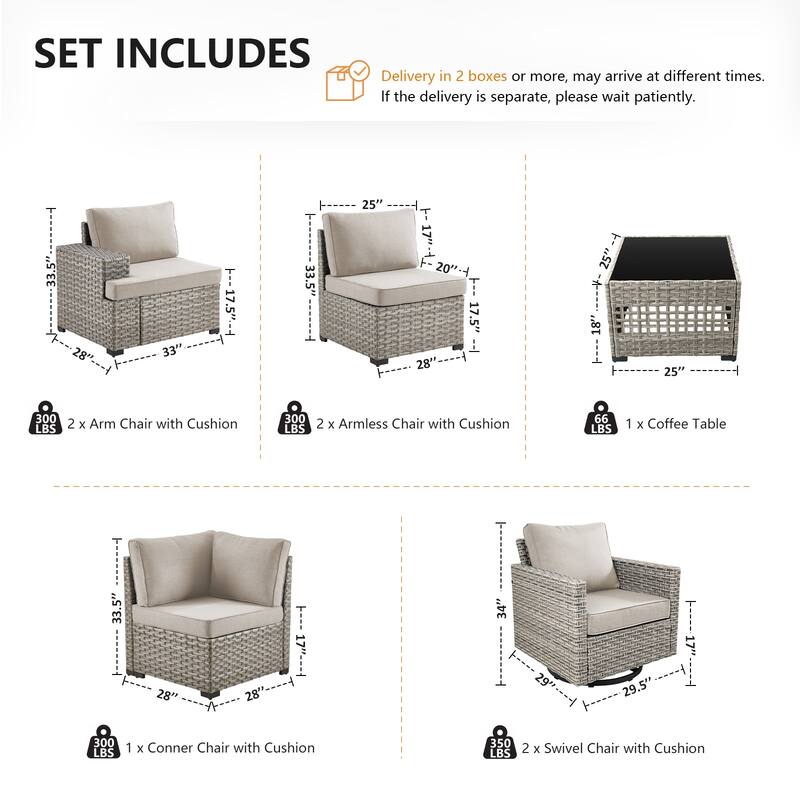 Pocassy Wicker Rattan Outdoor Sectional Sofa Patio Conversation Set