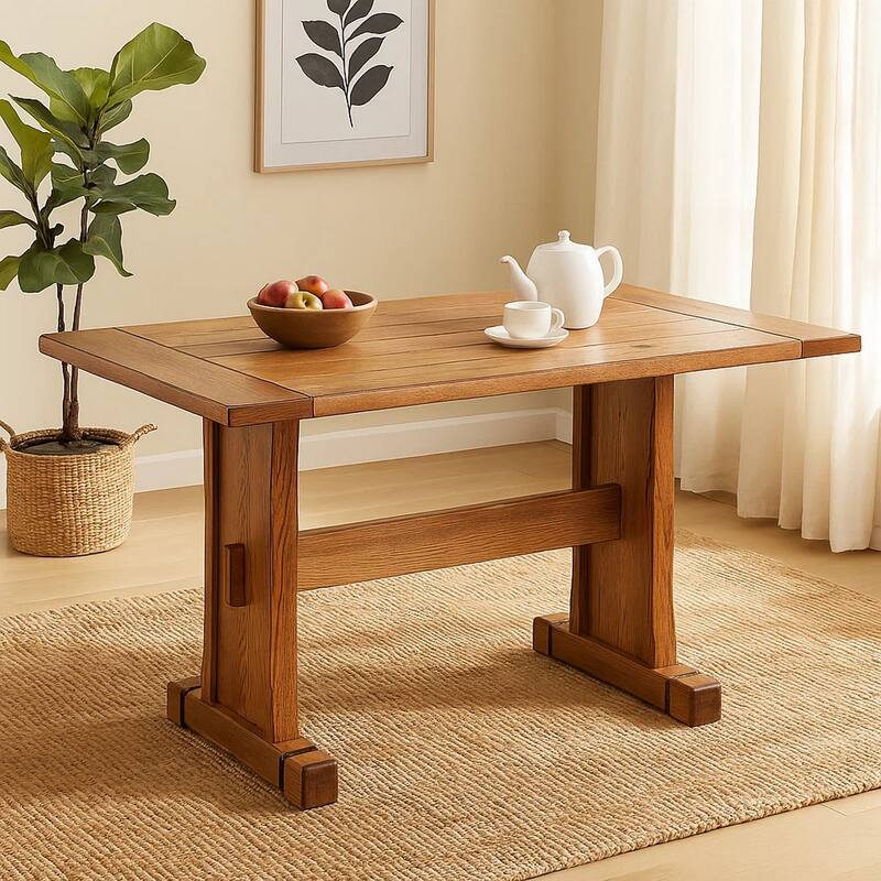 Marv Dining Table, 50 Inch Rectangular, Farmhouse Light Brown Wood