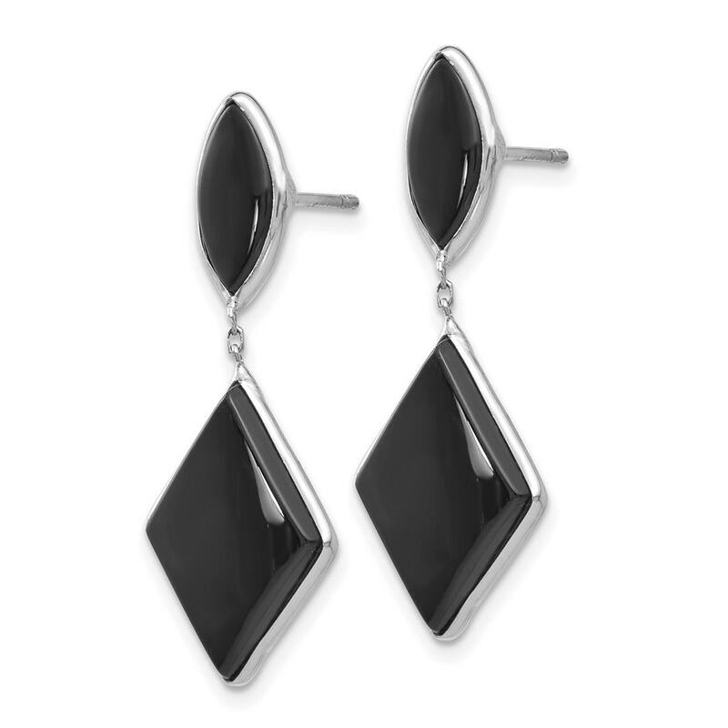 Curata 14k White Gold Polished Simulated Onyx Dangle Post Earrings 32x11mm