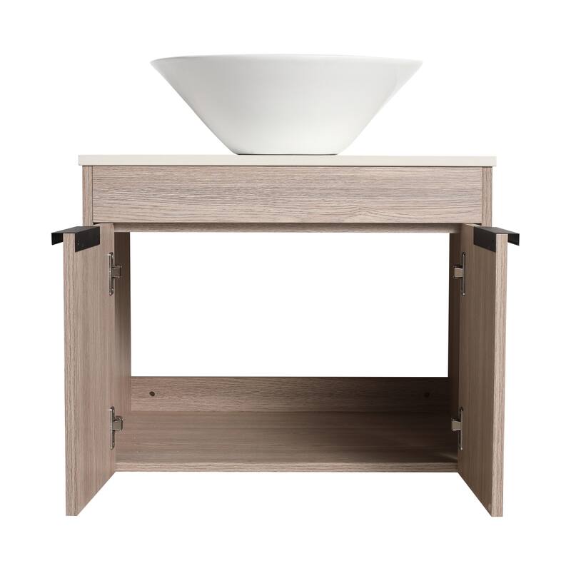 24 Inch Modern Design Floating Bathroom Vanity With Ceramic Basin Set