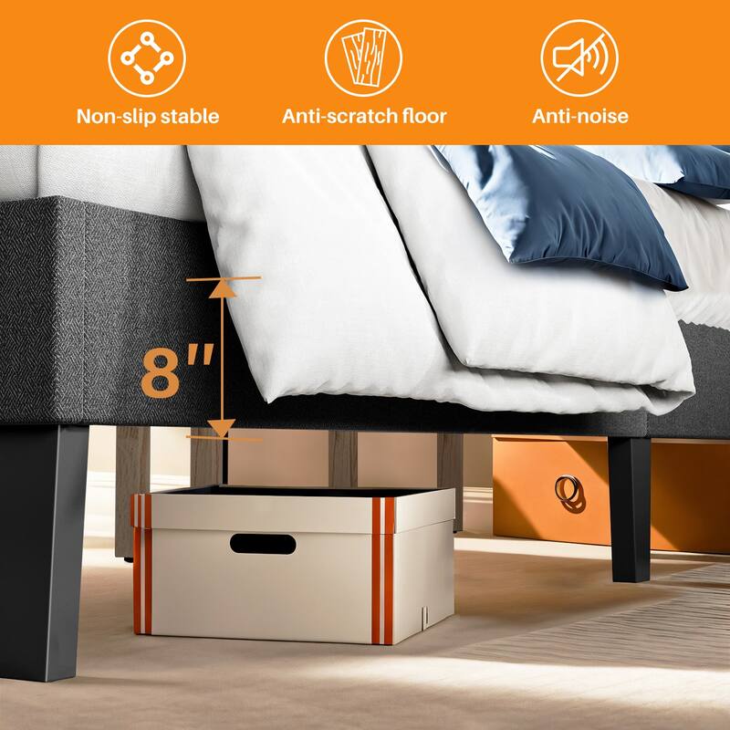 Queen Size Platform Bed Frame with Fabric Upholstered Headboard and Wooden Slats Support, No Box Spring Needed/Easy Assembly