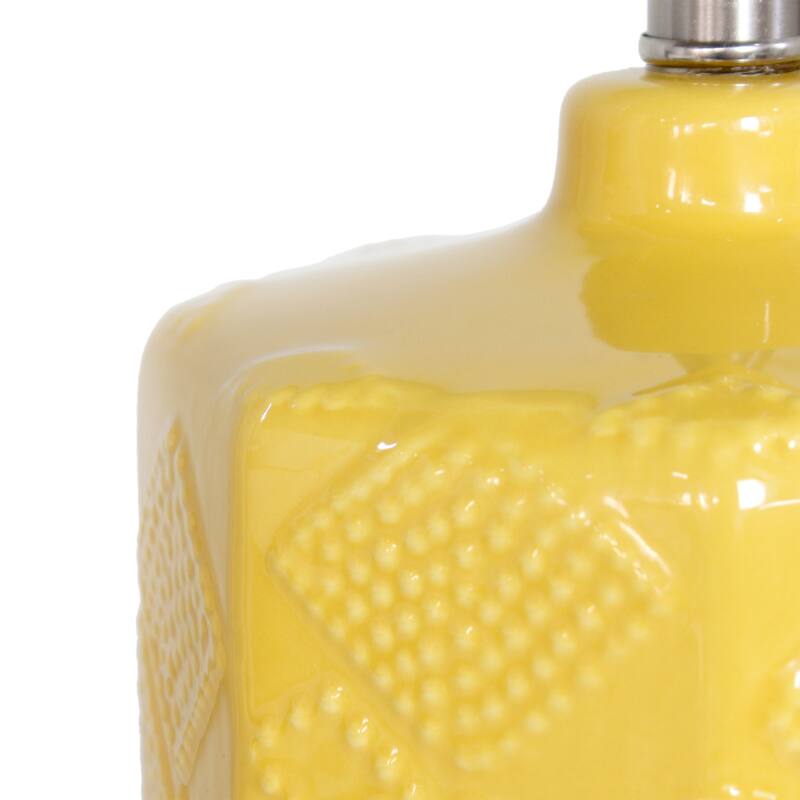 Eyelet Floral Ceramic Table Lamp with White Drum Shade - 19" - Yellow