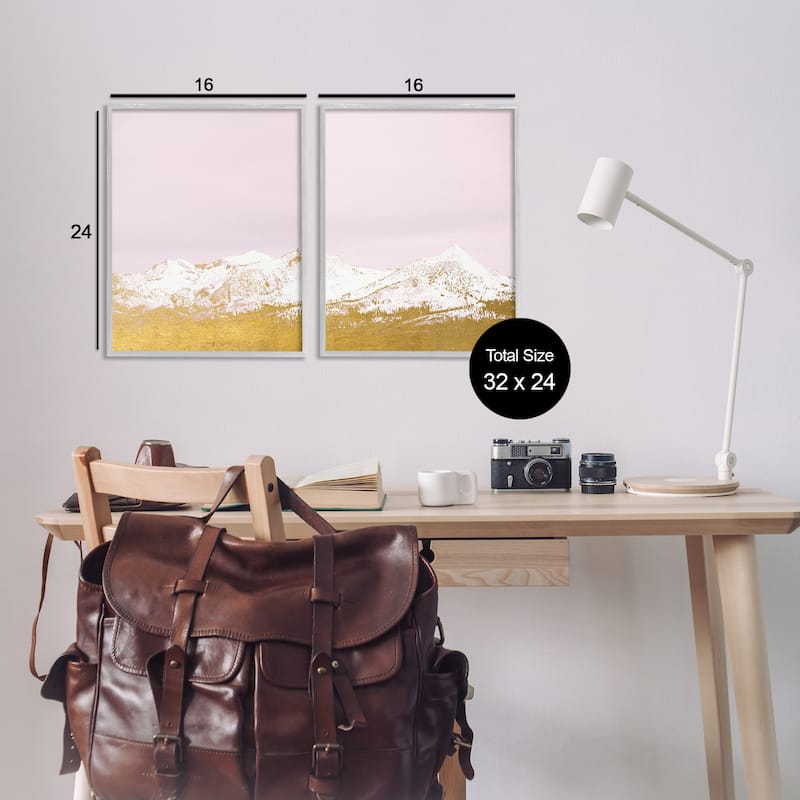 Stupell Snow Tipped Mountains on Pink Framed Giclee Art Design By Gemma Bardot (Set of 2)