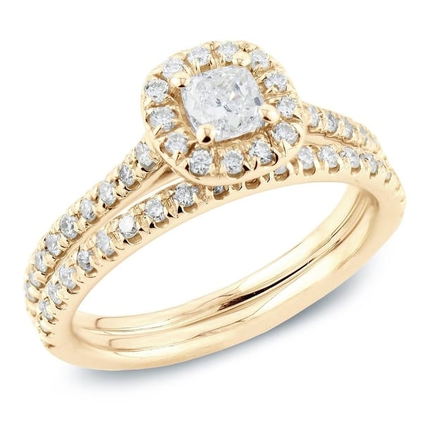 Auriya 14k Gold 1ctw Cushion-cut Halo Diamond Engagement Ring Set - Yellow - 4