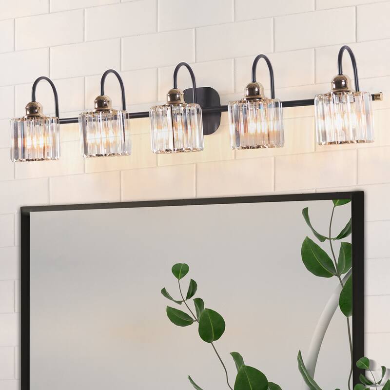 ExBrite Modern Rose Gold Dimmable Bathroom Crystal Vanity Lights