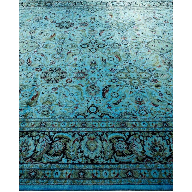 Overton Hand Knotted Wool Vintage Inspired Modern Contemporary Overdyed Blue Area Rug - 9' 2" x 12' 3"