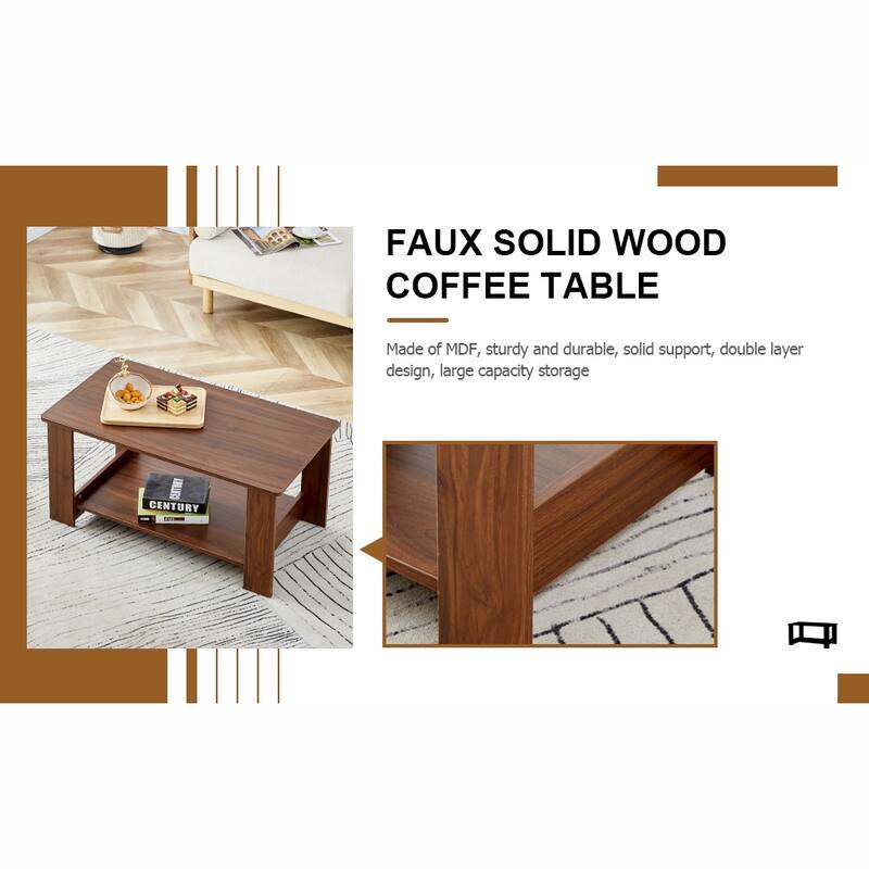 Modern minimalist wood grain double layered coffee table for living room