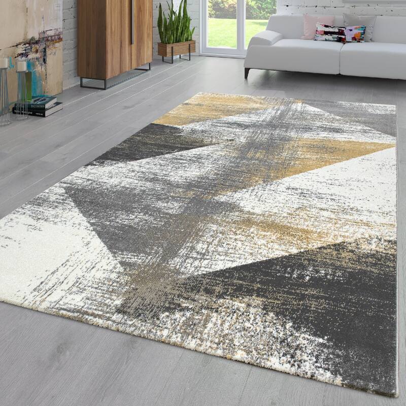 Abstract Area Rug with Geometric Designer Pattern and Faded Colors