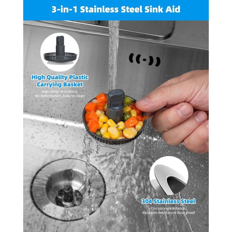 3-in-1 Kitchen Sink Strainer and Stopper Combo for Standard 3-1/2" Drain