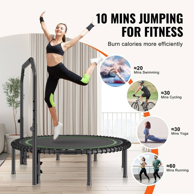 Black-Green Foldable Steel Fitness Trampoline with Adjustable Handle Perfect for Home Exercise