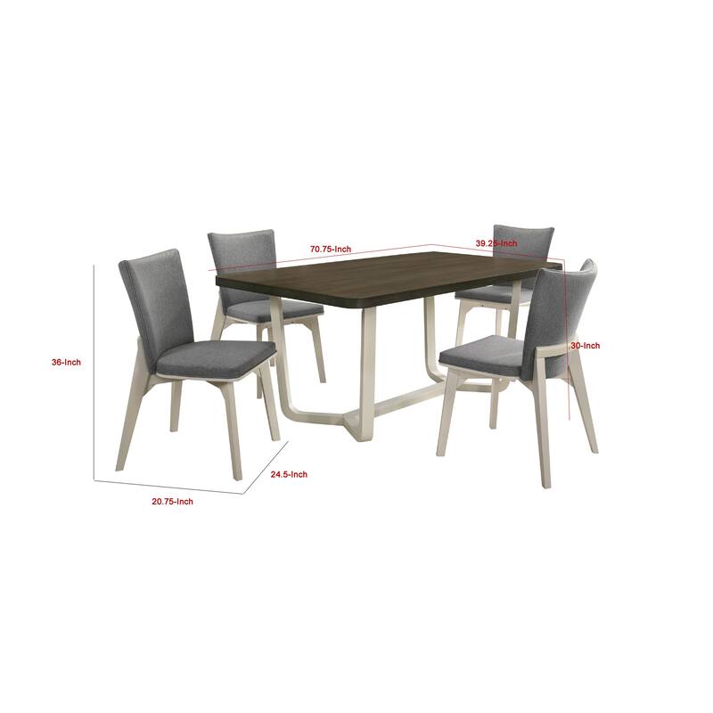 Loxy 5pc Dining Table Set, Dark Brown Wood Top, White, 4 Side Chairs