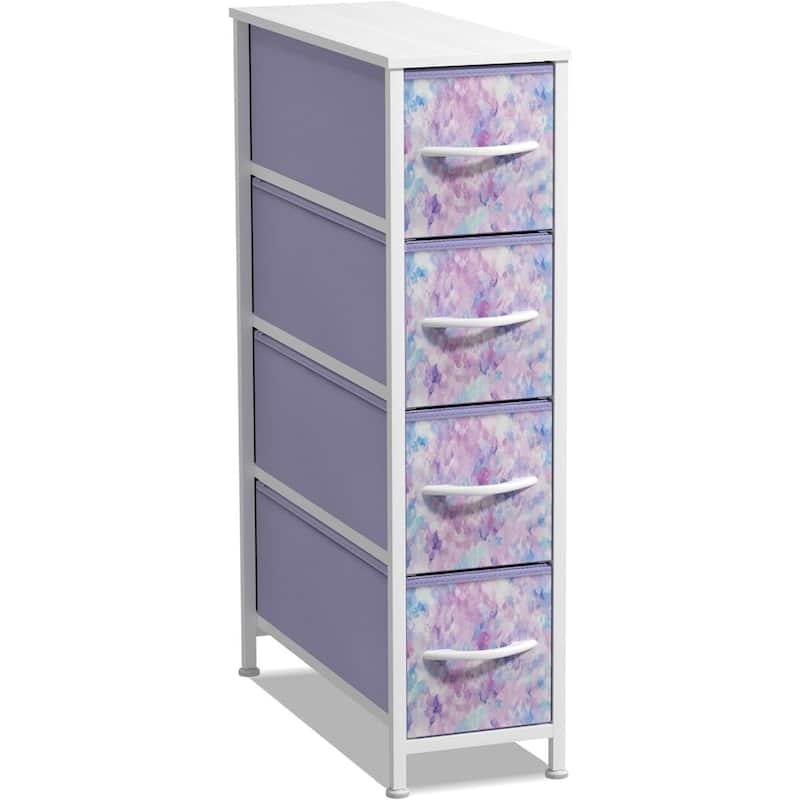Narrow Dresser Tower with 4 Drawers - Vertical Storage for Bedroom - Tie-Dye Purple