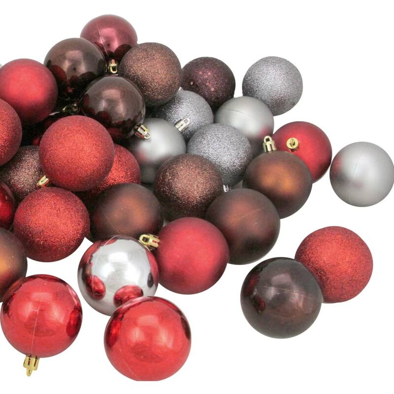 60ct Red Silver Shatterproof 4-Finish Christmas Ball Ornament 2.5"