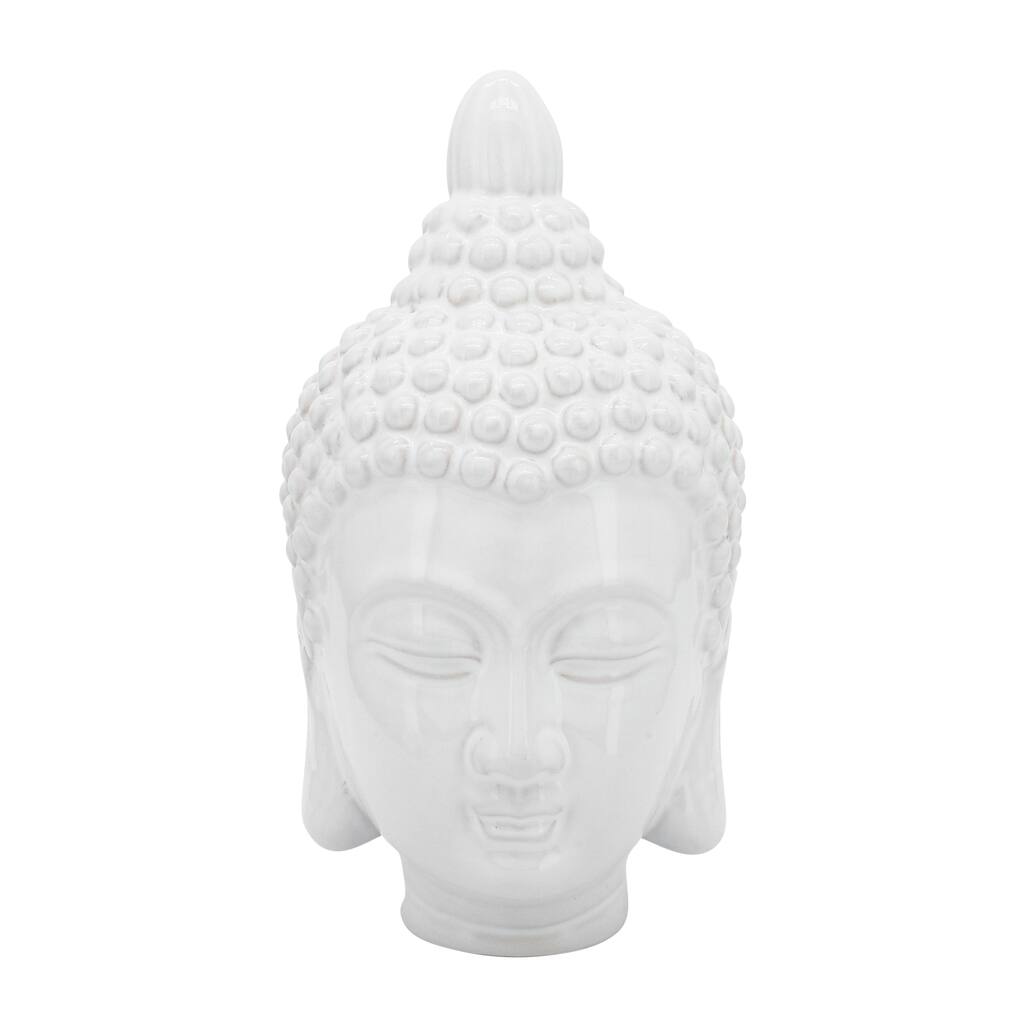 Sagebrook Home 10" Buddha Head Statue Contemporary White Ceramic Buddha Sculpture Decor for Home, Office, Yoga - 6" x 6" x 10"