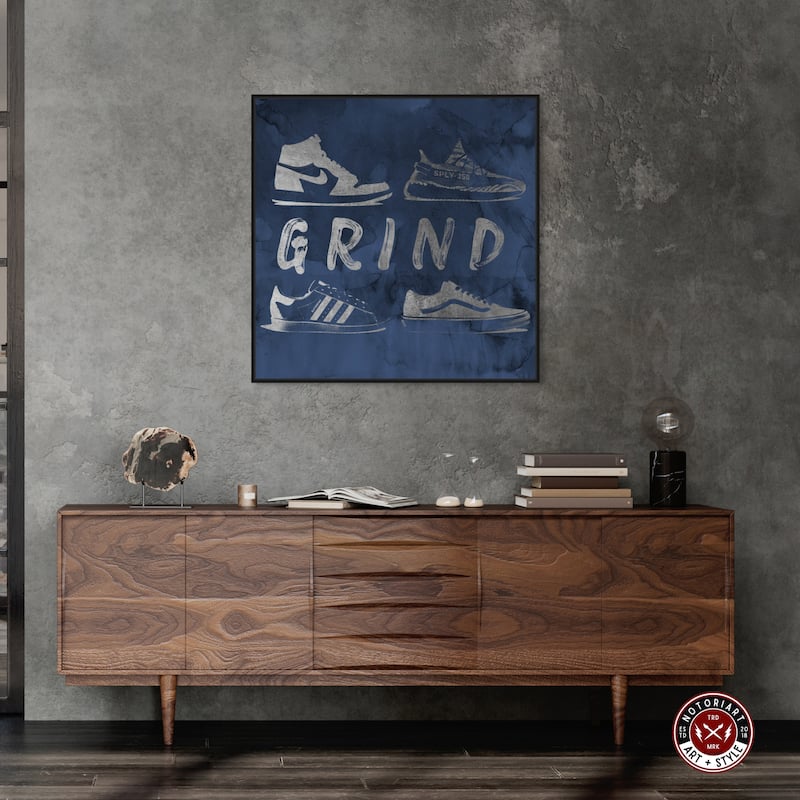 Notoriart Grind Sneakers Navy Framed Sneaker 1 Piece Canvas Wall Art