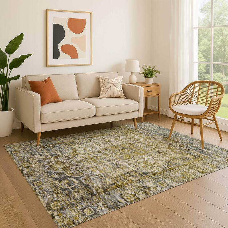Premium Washable Super Soft Vintage Traditional Mayfield Rug - Pewter - 10' x 14'