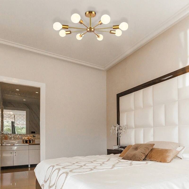 8-Light Modern Industrial Linear Sputnik Semi-Flush Mount Light