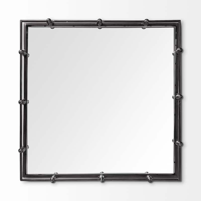 HomeRoots Natural Finish Metal With Mirrored Glass Bottom And Railing Handle Tray