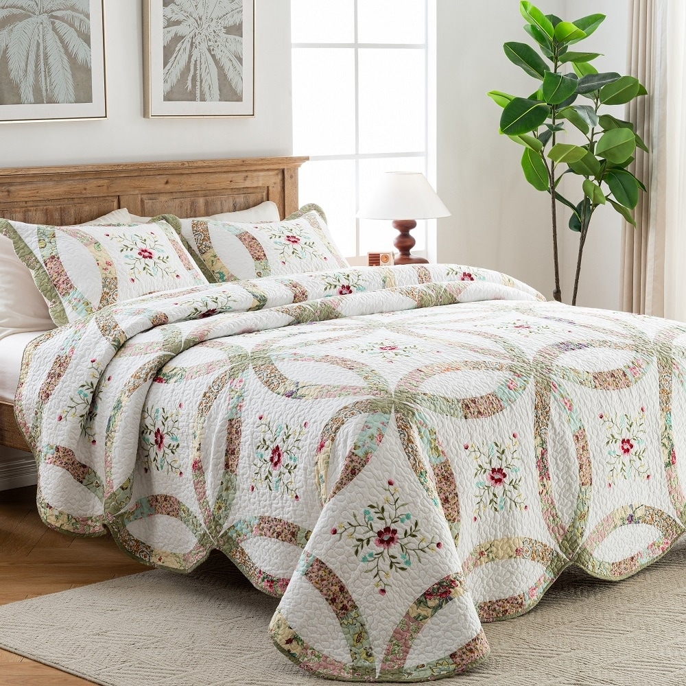 Genuine Hand Made Patchwork 100% Cotton Quilt Set 3 Pieces, Traditional Bedspread Set