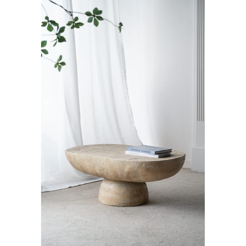 36x24x15" Cement Oval Coffee Table with rounded pedestal base