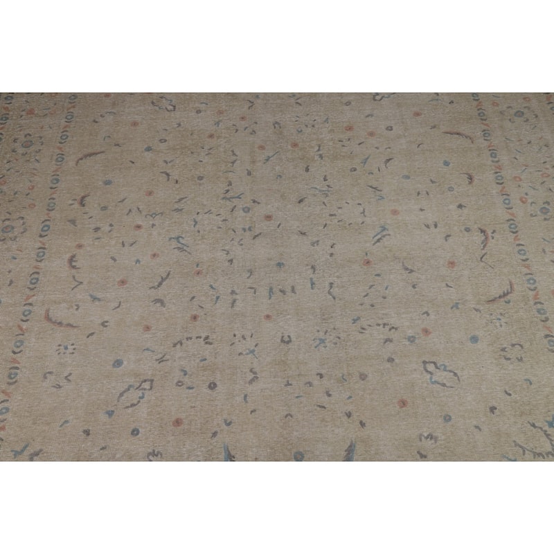 Distressed Floral Tabriz Persian Area Rug Hand-Knotted Wool Carpet - 9'5"x 10'10"