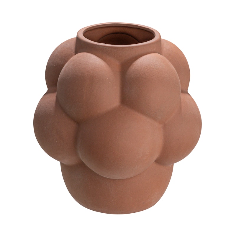 Stoneware Vase with Raised Dots and Matte Finish - 8.1"L x 8.1"W x 8.3"H - Terracotta