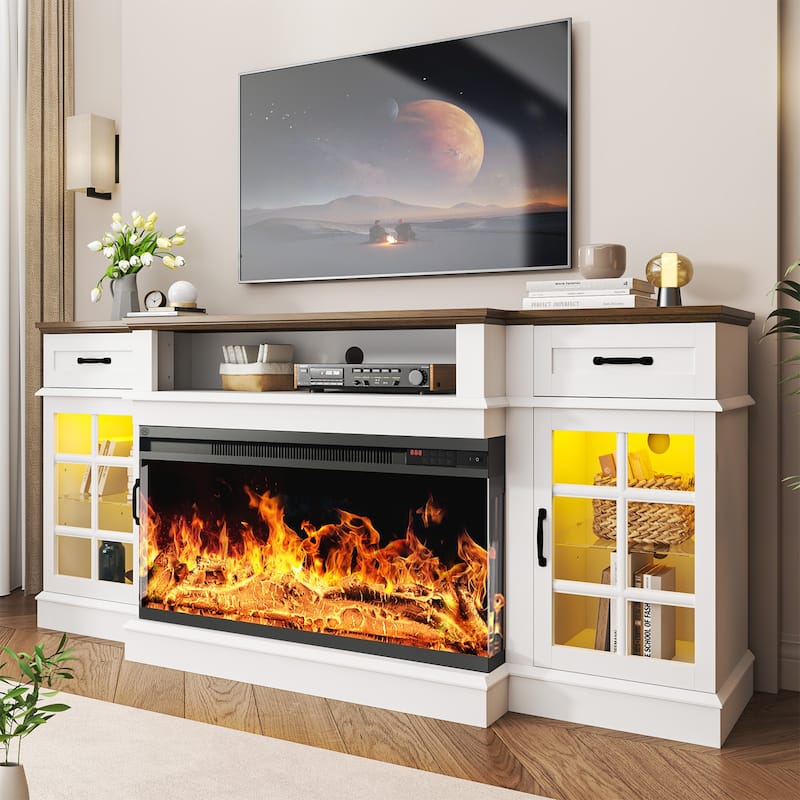 70"Farmhouse Wood Entertainment Center with LED Lights - 70 inch