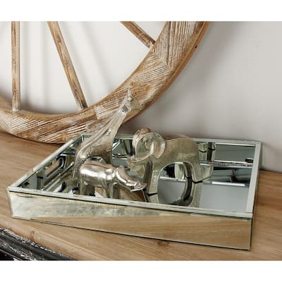 Silver Wooden Mirrored Tray