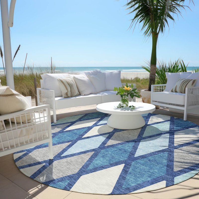 Machine Washable Indoor/ Outdoor Chantille Prism Diamond Rug - Navy - 8' x 8'