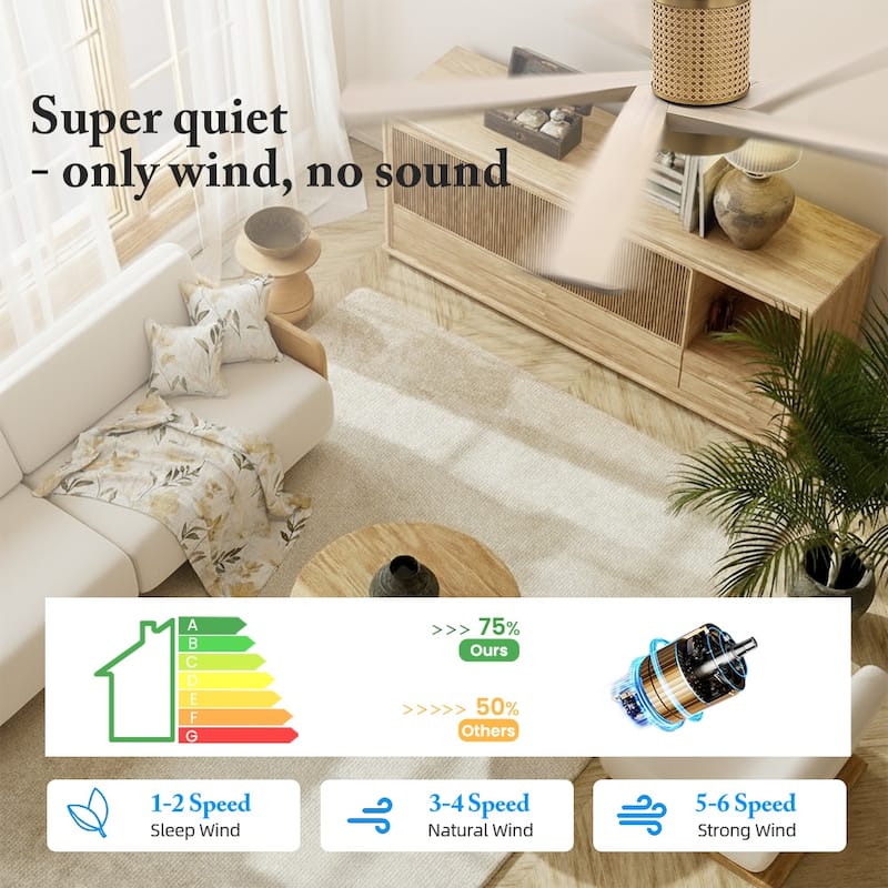 MLiAN 5 Solid Wood Blades DC Motor Indoor Downrod Flush Mount Ceiling Fan Remote Integrated LED