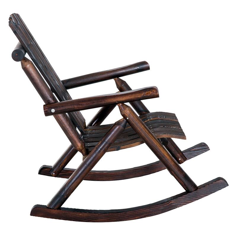 Outsunny Outdoor Rustic Adirondack Rocking Chair, Fir Wood Log Slatted Design Patio Rocker for Porch Garden Lounging