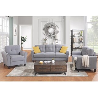 3 Piece Living Room Sofa Set, Including Linen Upholstered Single Chair ...