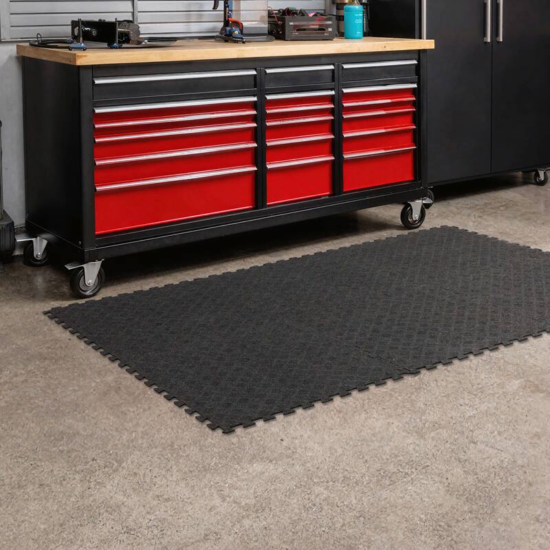 Mohawk Home Crosshatch Interlocking Utility Mats (6 Pieces) (24 Square Feet) for Gym Floor, Under Crate, Workroom, and More