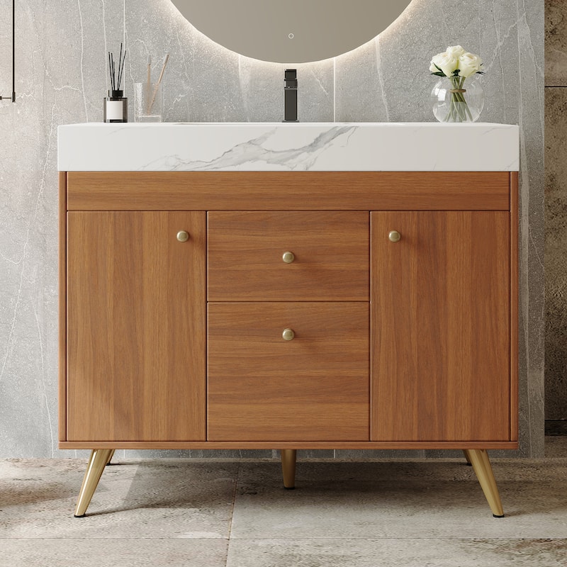 36" Modern Freestanding Bathroom Vanity with Sintered Stone Top & Ceramic Sink, Smart Storage Design & Drawers