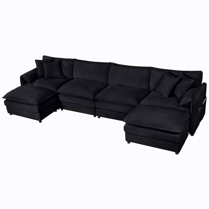 143.31" Chenille Upholstered U-Shaped Modular Sectional Sofa with Double-Layer Cushions, DIY Combination