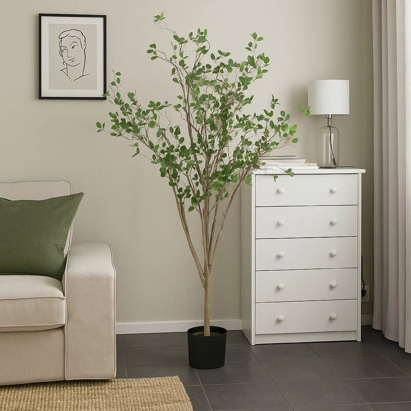 Deso Artificial Milan Leaf Bonsai, Rich Green Oval Leaves 59 Inch