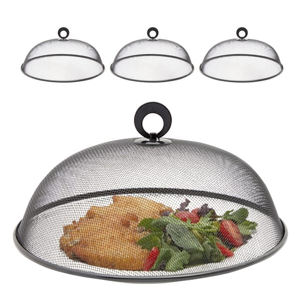 4 Pack Metal Mesh Food Tents for Outdoor Dining, Plate Covers for Outside Parties, Picnics, BBQs (Black, 11 In)